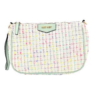 Nine West Clutch Pastel Tweed Metallic Bag Detachable Wristlet Strap